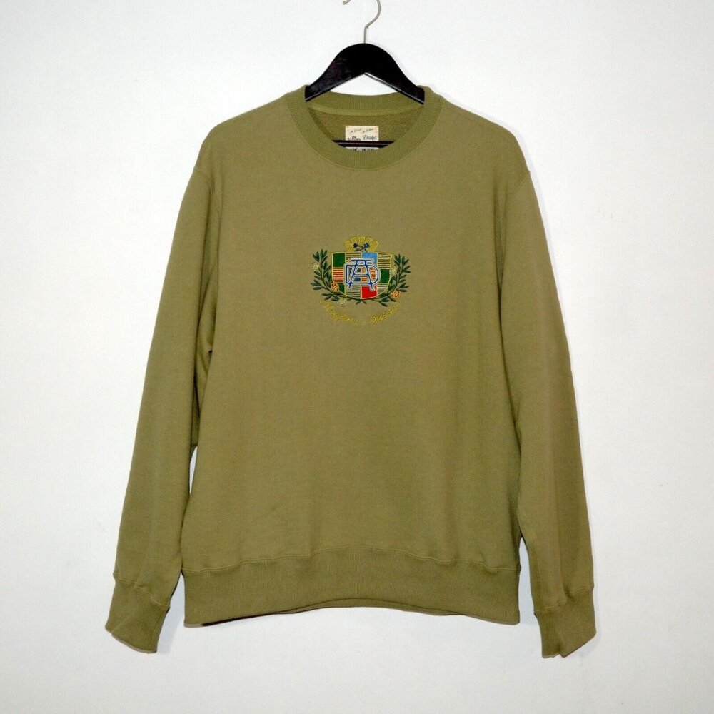 Aime Leon Dore x Drake's ALD Crest Logo Crewneck Sweatshirt Olive Green Mens XL